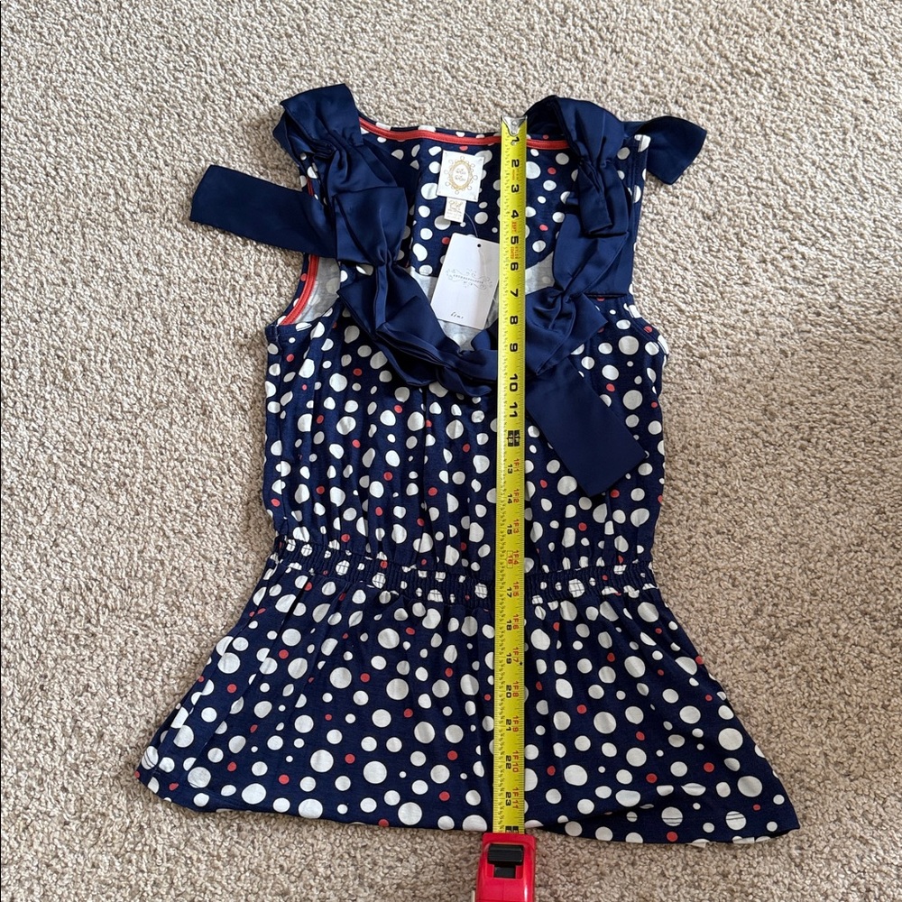 Anthropologie Ric Rac Navy and White Polka Dot top sz xs